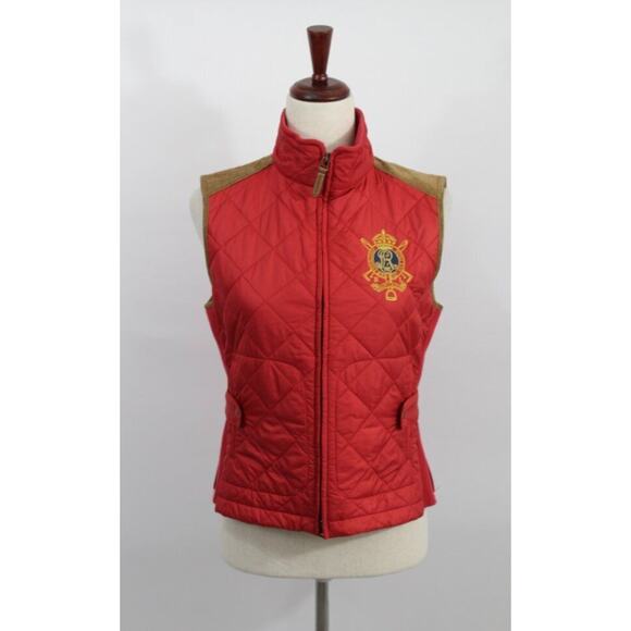 RALPH LAUREN Sz M Medium Red Suede Trim Vest Crest - Picture 7 of 8